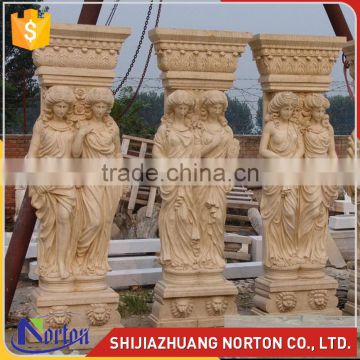 outdoor hand carved yellow marble greek column for house decoration NTMF-C236S