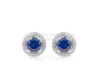 Fancy Couple 925 Silver Jewelry Blue Sapphire Studs Earrings for Women Fashion Accessories
