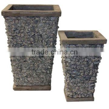 Tall Light Concrete Planter with Stone, Set of 2.