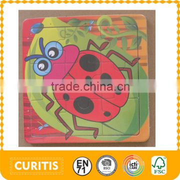 BSCI Factory 9 Pcs Disposable Plates Custom Paper Sticker Printing Insect Ladybug Wooden Jigsaw Puzzle Educational Toys For Kids