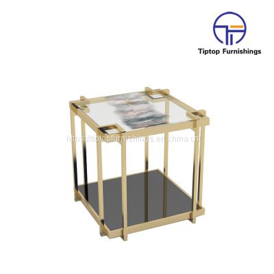 mall Stainless Steel End Table with Tempered Glass Top