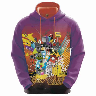 wholesale sublimated polyester hoodie with ribbed bottom hem and cuff