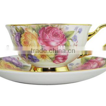 High Quality New Product 200ml Bone China European Style Flower Pattern Coffee Cup with Saucer Set for Mother's Day Gifts