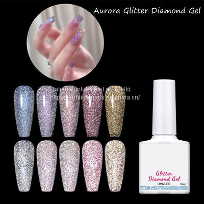 New Pop Colorful Broken Diamond Gel Nail Enhancer Laser Powder Colorful Phototherapy nail polish Glue Factory Wholesale