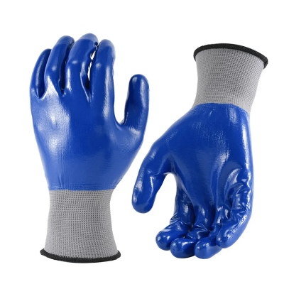 13 gauge polyester liner blue nitrile coated gloves work glove nylon nitrile dipped labor gloves