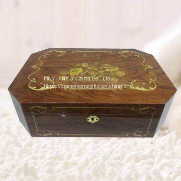 Luxury Good Quality High Gloss Inlaid Pattern Memorial Tribute Keepsake Box with Lock