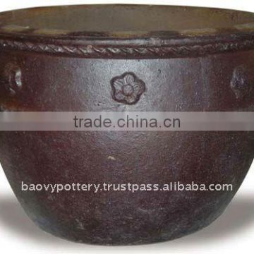 AQZ Large black clay pot- Tall dark clay pot- Giant Outdoor Pots