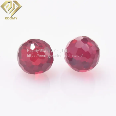 hot sale synthetic corundum round lab created faceted ruby ball drilled loose gemstone