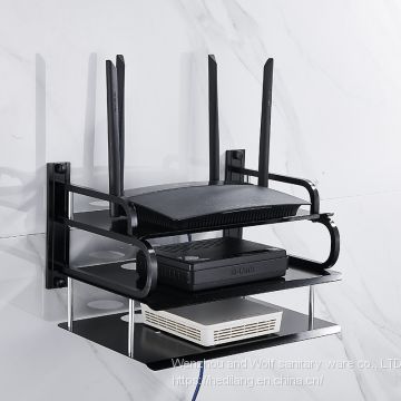 Black Medium three-layer aluminum STB rack router wall mounted telephone TV STB rack