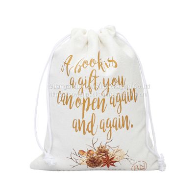 Custom Eco Friendly Organic Muslin Cotton Pouch Promotional Small White Calico Cloth Canvas Drawstring Bag With Logo Printed