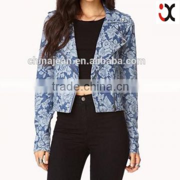 fashion jeans jacket floral prnted women denim jacket JXF215