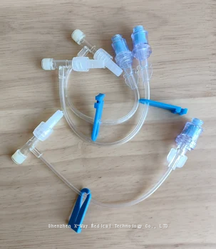12cm Medical T connector extension tube for IV infusion, Connection tubing with T valve and adapters