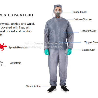 Breathable Grey Polyester Spray Suit Reusable Painting Overall