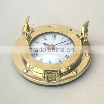 Brass polished port hole clock, Porthole wall clock