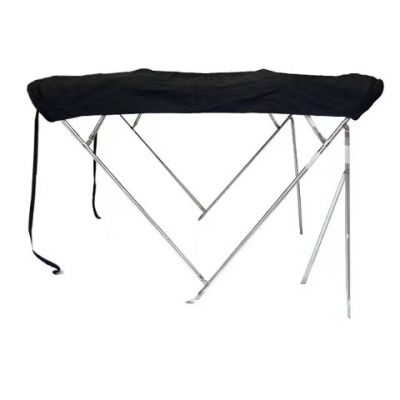 Aluminum Boat Tent Top Cover with Rear Support Pole 3 Bow 600D Black Heavy Duty Polyester and Storage Boot Bimini Top for Boats