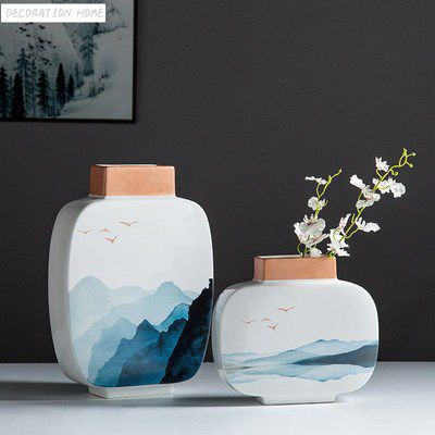 New Chinese Buddhist Mood Zen Landscape White Ceramic Vase For Home Decor