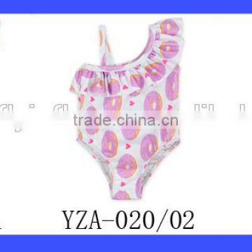 YZA020 Stylish Children Girls Single Shoulder Strap Ruffled One Piece Swimwear