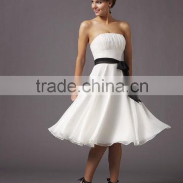 High Quality 2014 New Strapless A-Line Mid-Calf Party Dress with bowknot sash teenage party dress