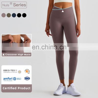 Cross Waist Fitness Sport Leggings Oem Quick Dry Women Workout Yoga Pants Without T Line