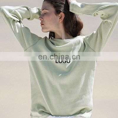 Custom Ribbed Long Sleeve Gym Fitness T-Shirt Female Workout Sportswear Yoga Top Basic Crew Neck Pullover Shirt For Women