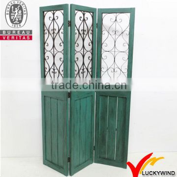 Swirled Iron Vintage Green Wood Folding Decorative Room Dividers Doors