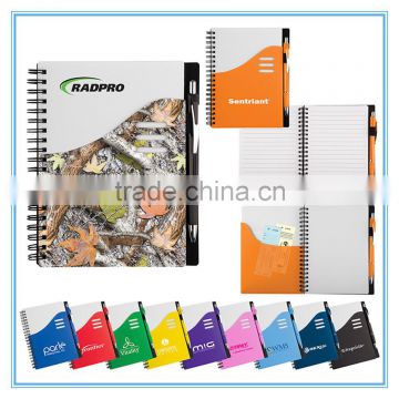 Custom pp cover spiral notebook with pen for promotion