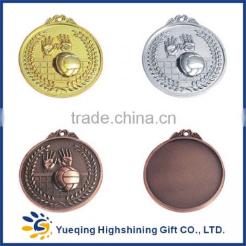 59# Good style gold silver bronze plated zinc alloy sports award souvenir factory price round metal volleyball medal