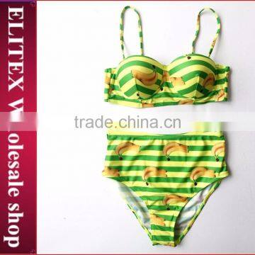 Wholesale Yellow Banana Print Fashion High Waited Ladies Bathing Suit 2017