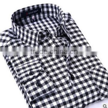 White and black small plaids flannel classical style for men daily life work business shirt