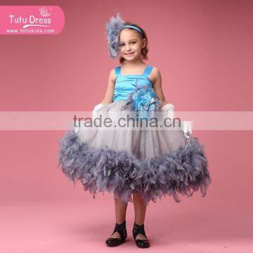 2016 best selling high quality party dress for girls feather dress