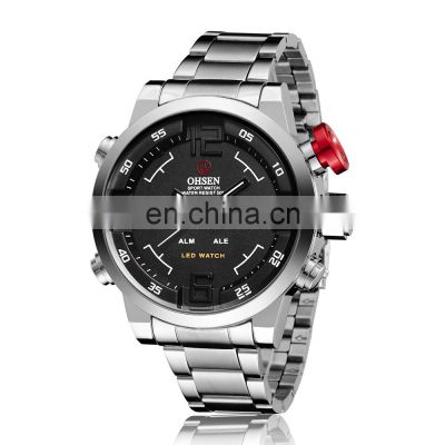 OHSEN AD1608 Men Luxury LED Digital Quartz Watch Time Display Military Stainless Steel Male Wristwatch