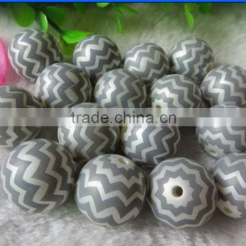 Chunky Winter Color Grey 20MM Round Acrylic Pearl Zig zag Chevron Strips Beads for Fashion Kids Necklace Jewlery Wholesales
