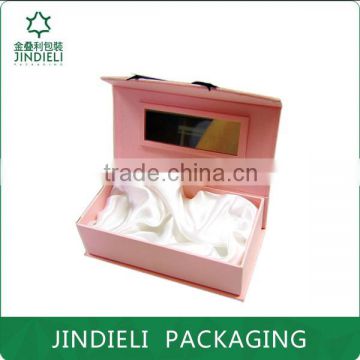 lovely pink beauty cardboard cosmetic box with ribbon inside
