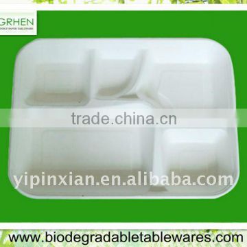 biodegradable disposable bagasse 5 compartment food tray