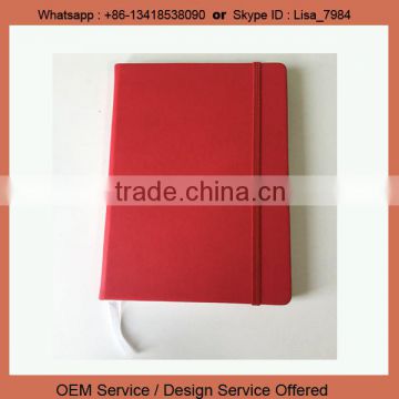 A5 size red color PU leather notepad with riband, custom notepad