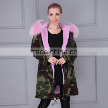 Western Style Detachable Lined Parka Raccoon Fur Hooded Jacket Overcoat