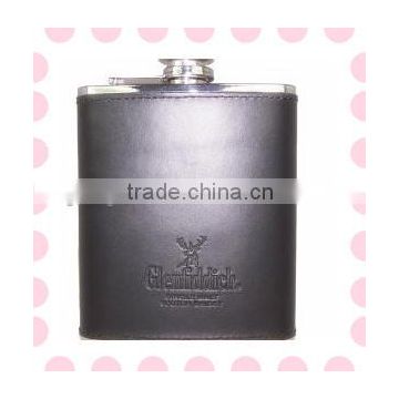 2015 hot selling leather wrapped stainless steel hip flask
