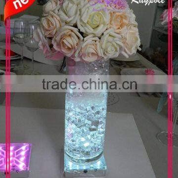 White& square crystal decorative led table centerpiece light multi color vase base light