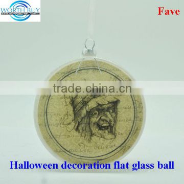 Witch decorated flat glass ball 2014 new halloween decorations pops