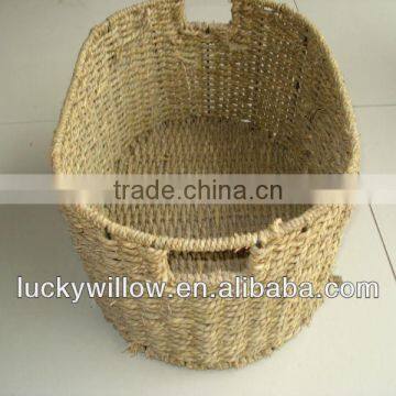 oval waterweeds/straw storage basket with handle