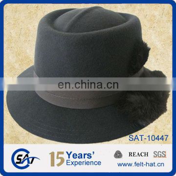 Fashion autumn and winter fashion bow woolen flat bucket large brim elegant woolen hat