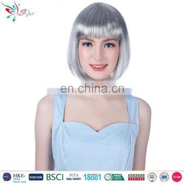 fashion synthetic hair cosplay party short bob wigs with tinsel silver wig