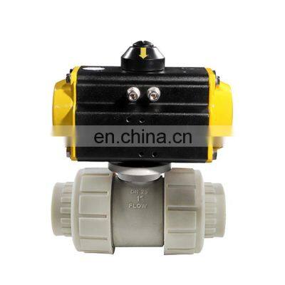 PPH Pneumatic Actuated Ball Valve Single Acting Double Union Socket Two Ways Spring Return