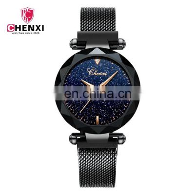 CHENXI 306 Personality Starry sky Stainless Steel Mesh Strap Women Woman Quartz Magnet Watch