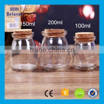 100ml 150ml 200ml clear jam jar glass pudding bottle with cork