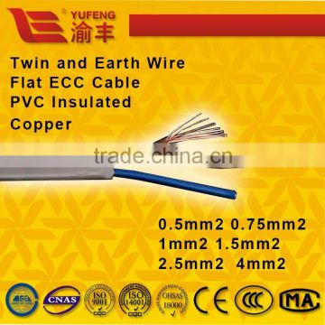 450V/750V pure cooper CCC standard flat sheath PVC inculated electric wire