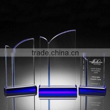 Wholesale personalized new design custom blank clear blue crystal trophy award plaque for business gift
