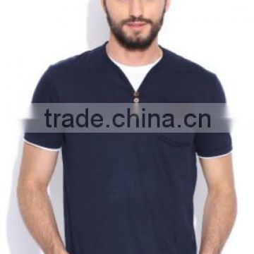 T shirt men short sleeves with double layer and boutton pocket