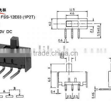 Slide Switch FSS-12E03 (dip slide switch , miniature slide switch, mini slide switch)