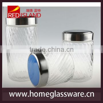glass storage jar with stainless steel lid, glass canister set
